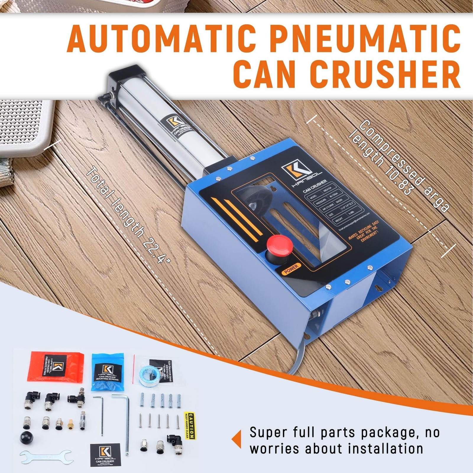 Pneumatic Can Crusher, Fully Enclosed Air Powered Aluminum Can Crusher with B…