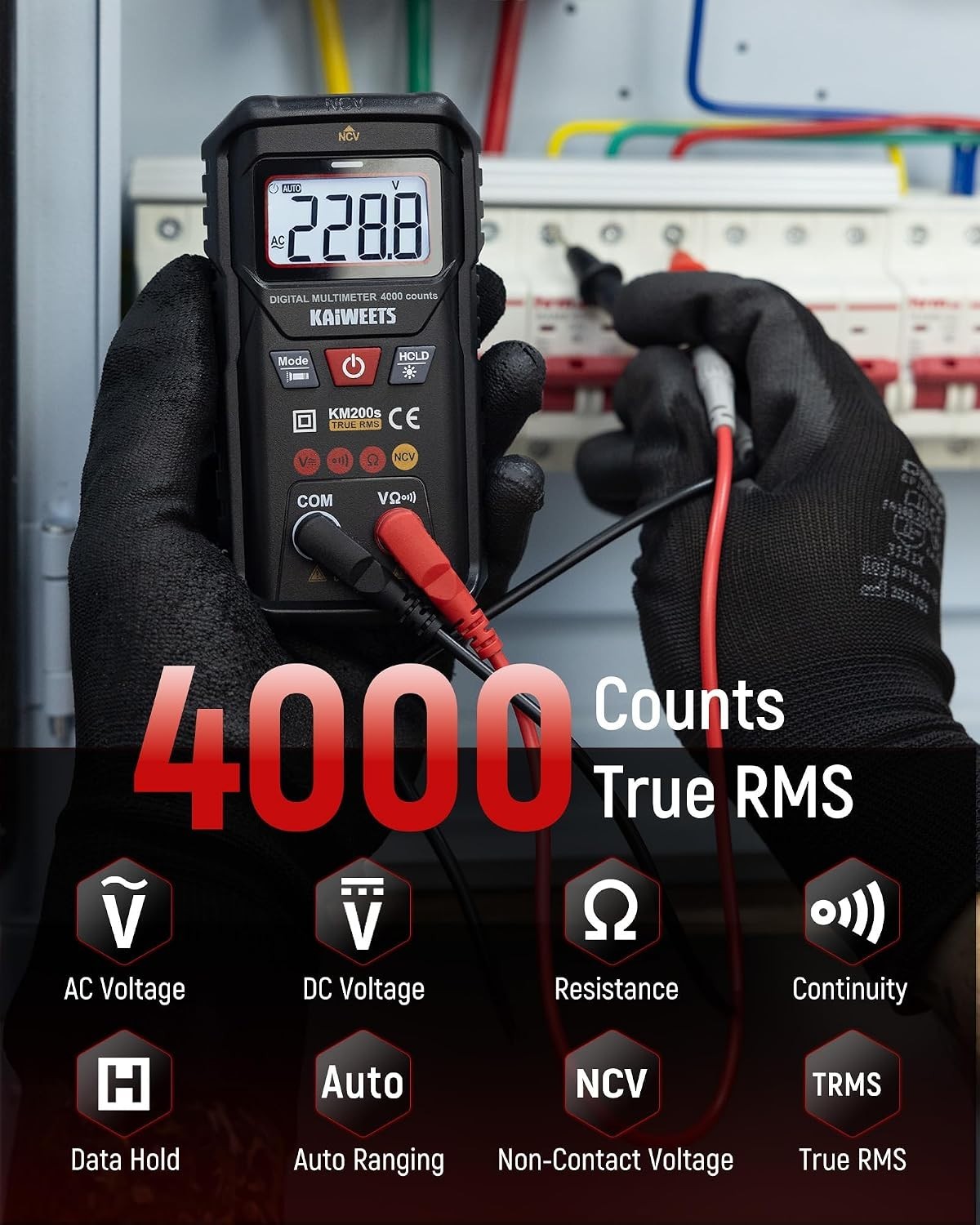 KM200S True RMS Digital Multimeter Auto Ranging NCV AC DC Voltage Tester