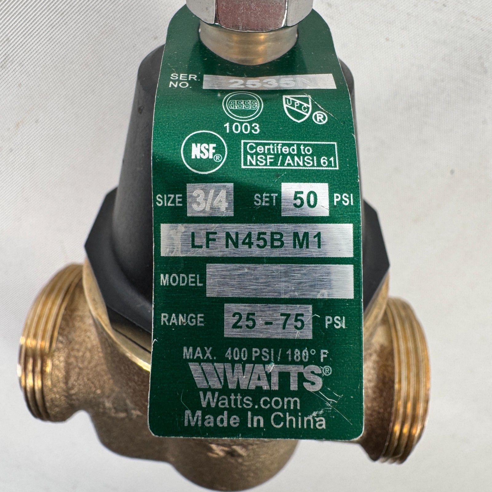 WATTS LFN45B-M1 1” 50 PSI PRESSURE REDUCING VALVE RANGE 25-75