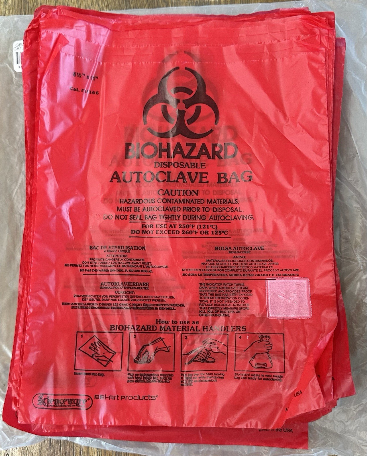 SP Bel-Art Scienceware Bench Top Biohazard Autoclave Bags Small Red, Pack of 100