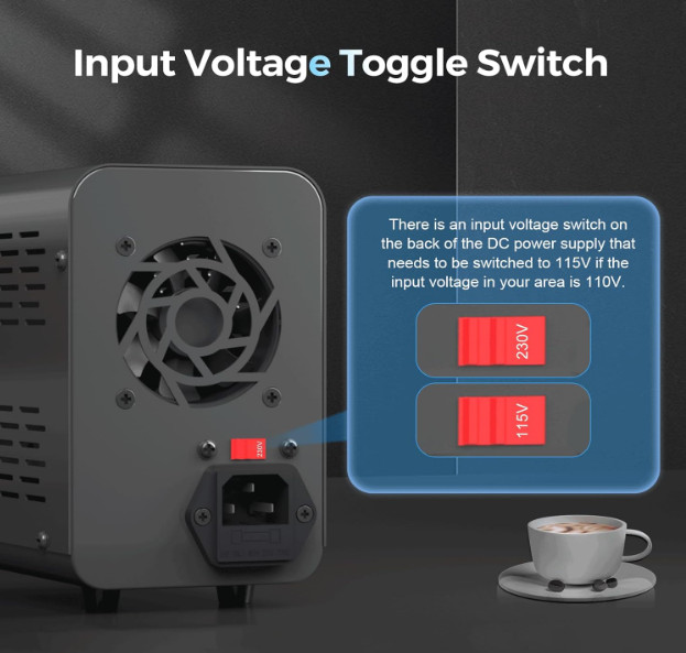Fuente de alimentación DC 30V 10A con ajuste fino y carga rápida USB y Type-C. N