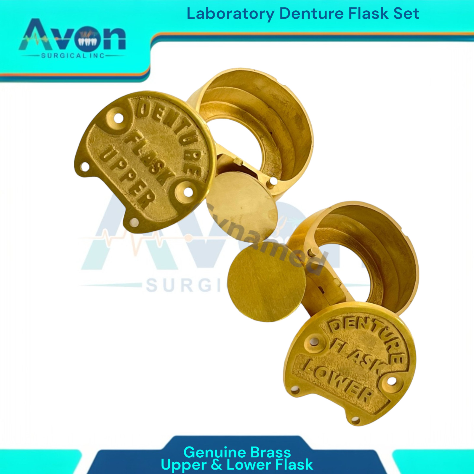 Set of 3 | Denture Compression Flask Press + Upper & Lower Flasks -Genuine Brass