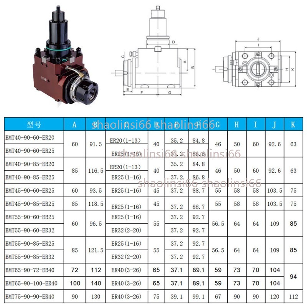 1PC BMT40 BMT45 BMT55 BMT65 Driven Tool Holder 90 ° / 0 ° BMT Power Head