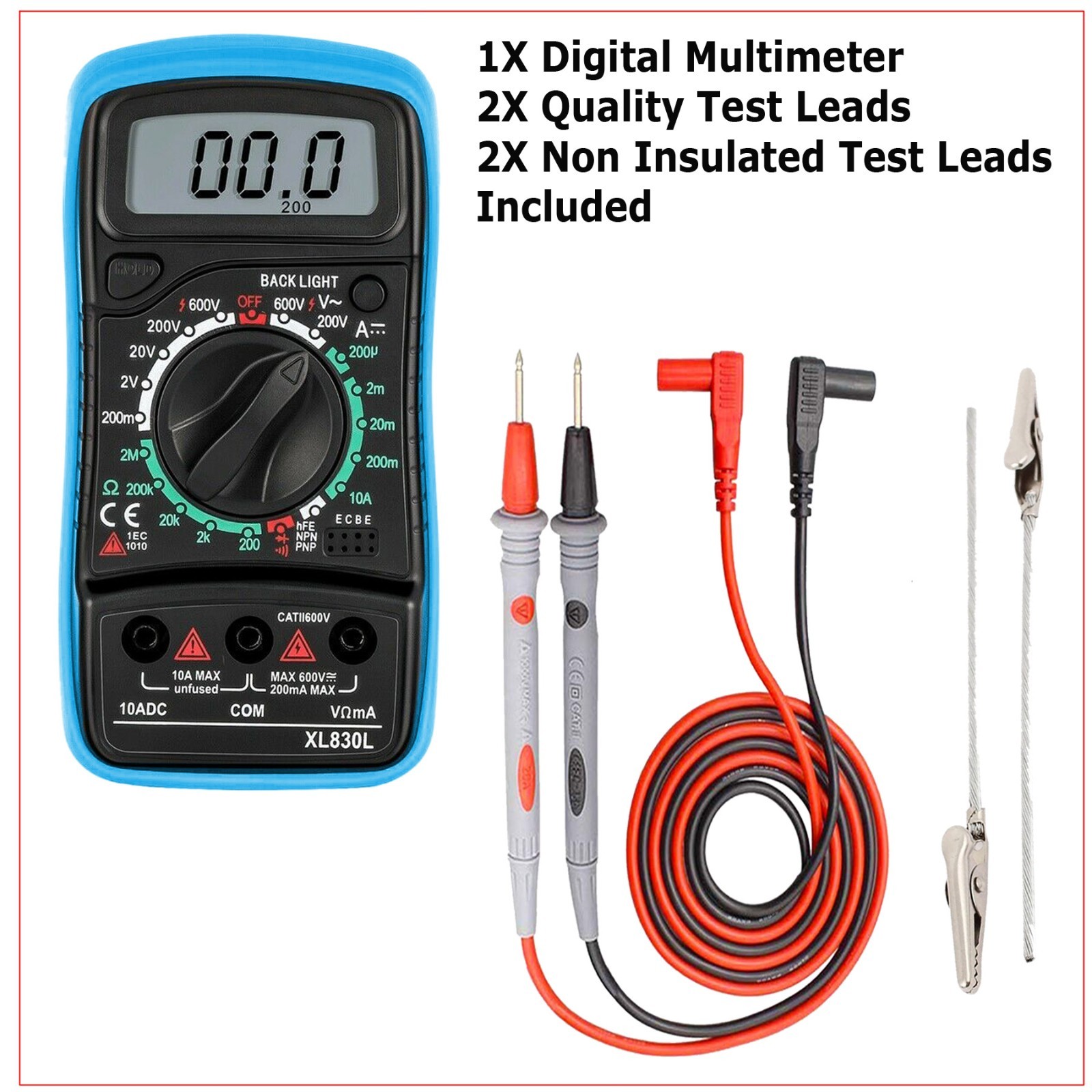 Digital Multimeter AC DC Voltmeter Ammeter Ohmmeter Volt Tester Meter 4 Probes