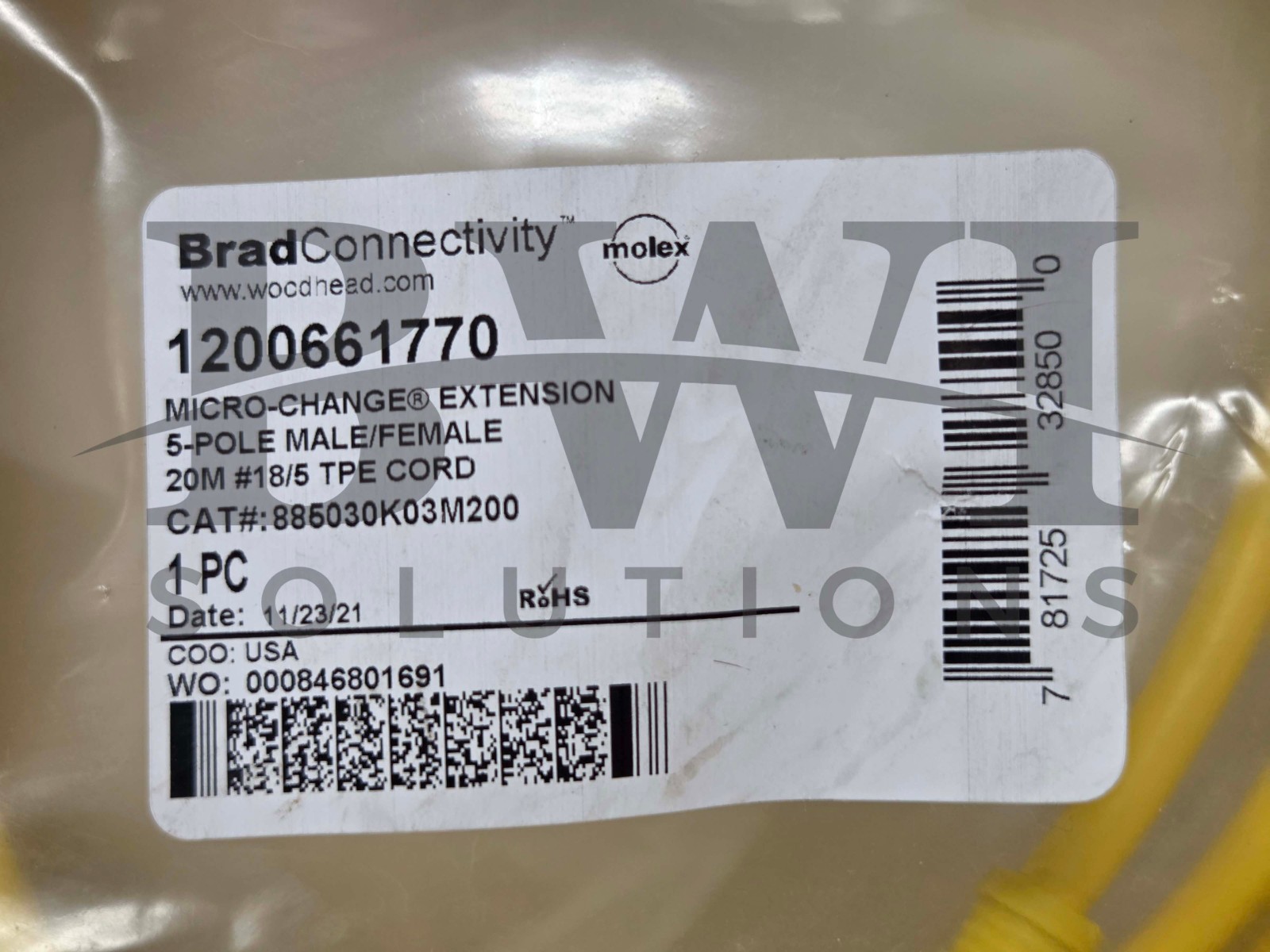 SEALED Brad Connectivity Molex 1200661770 MicroChange 5P Cordset 885030K03M200