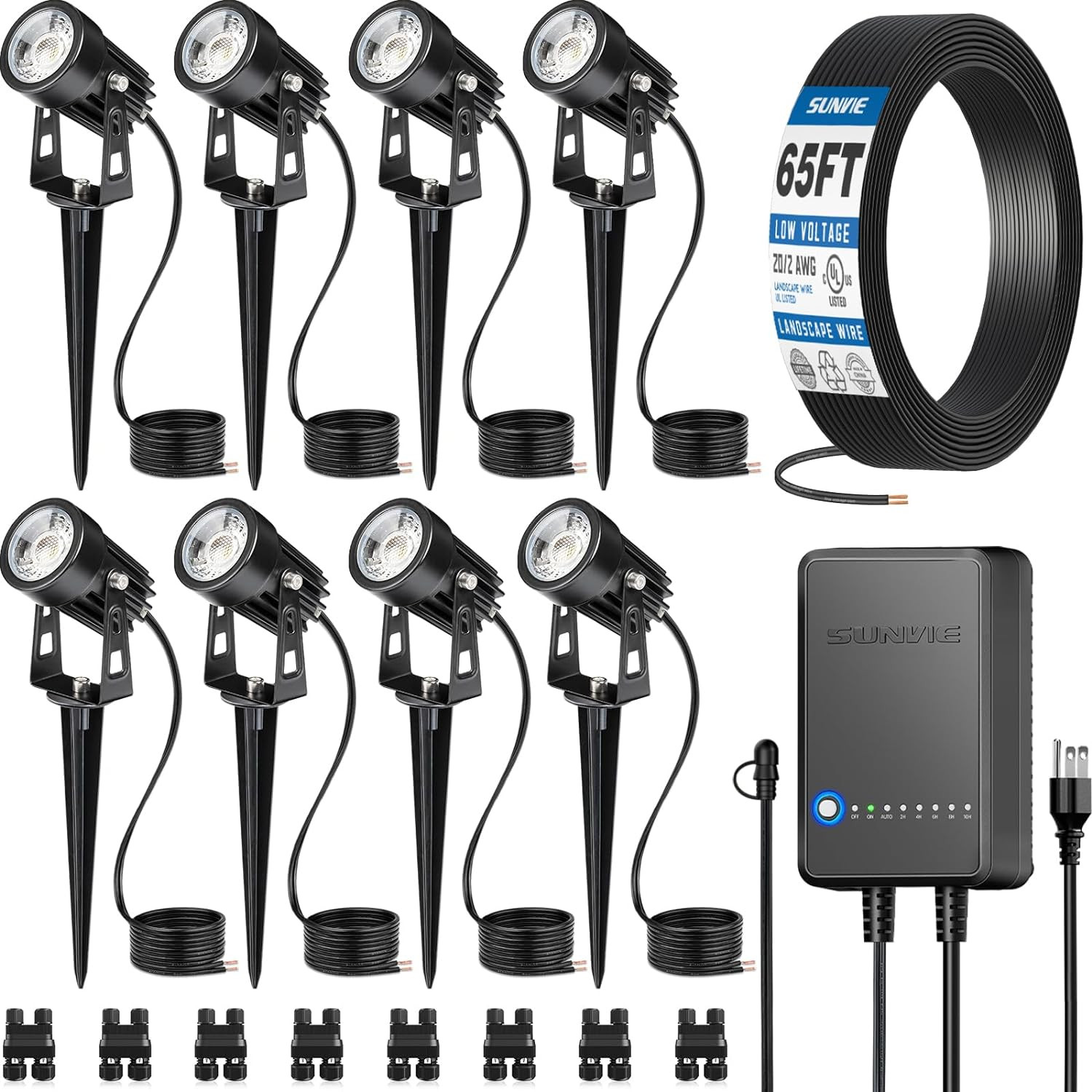 All-In-One LED Landscape Lighting Kit, 8-Pack Low Voltage Landscape Lights with