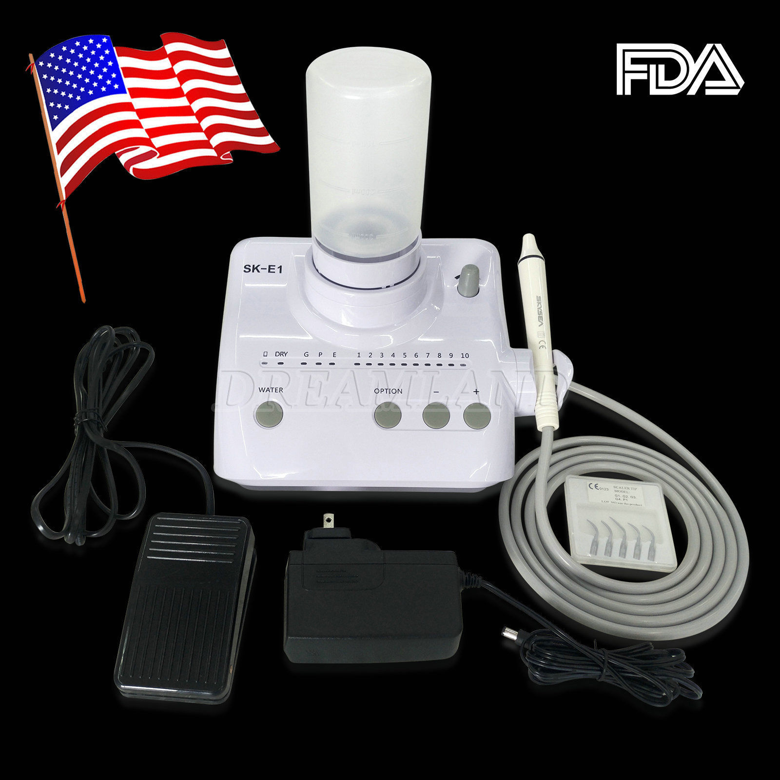 FDA SKYSEA Dental Ultrasonic Scaler Unit +Handpiece Tips + 2 Bottles Fit EMS