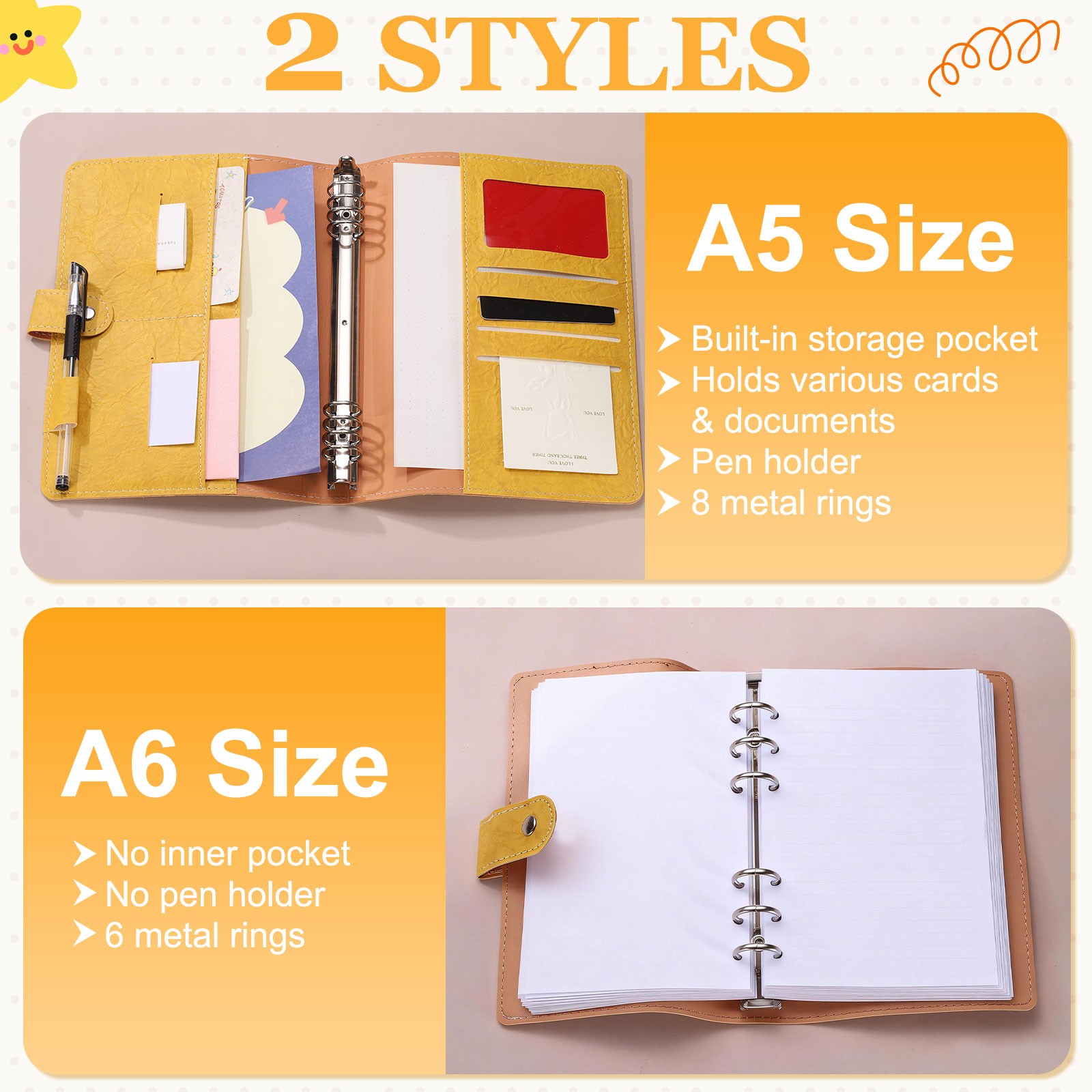 A6 Textured PU Leather Binder Protector, 6 Ring Waterproof Binder Cover, Green