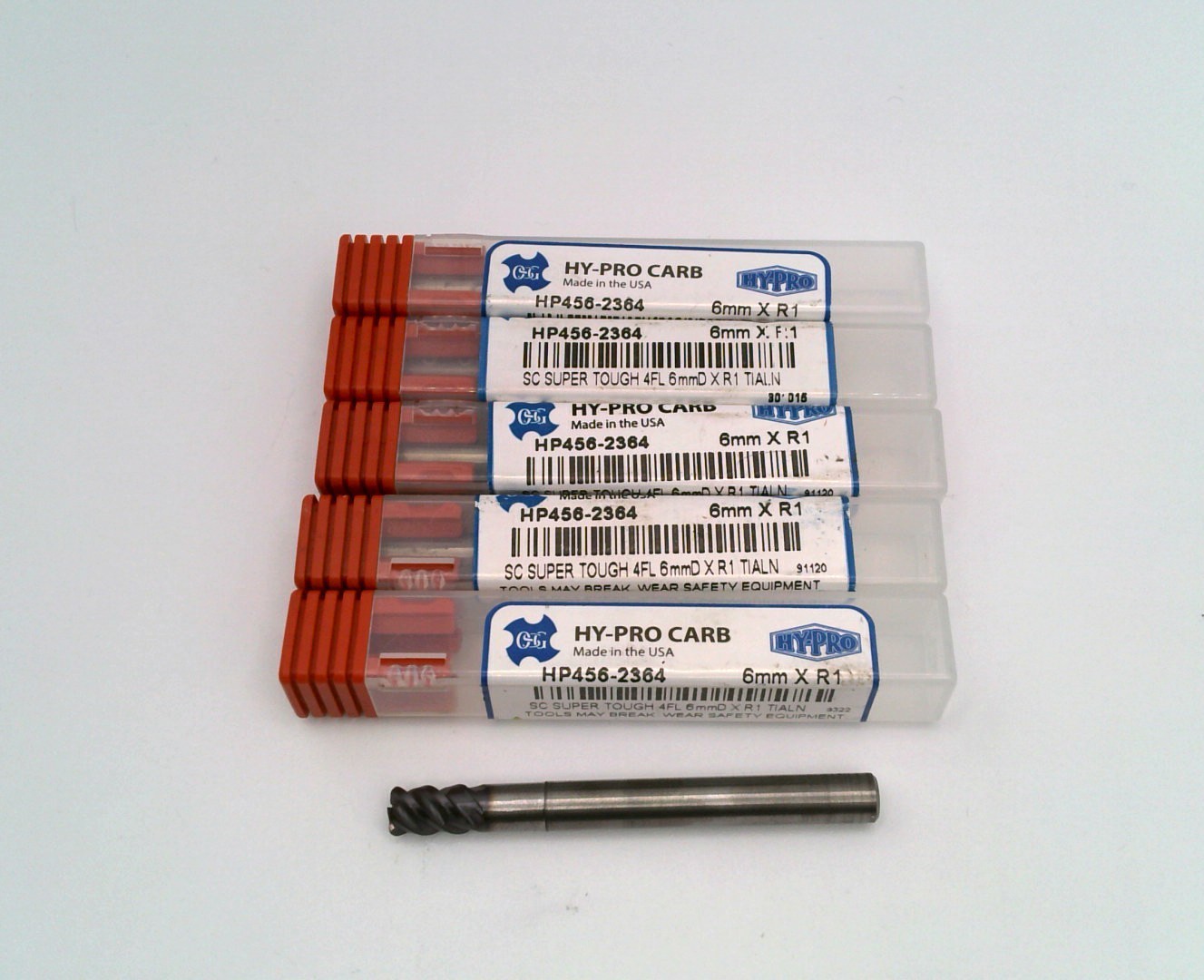 (5 pcs) New OSG HP456-2364 6mm (0.2362″) R1 4FL TiALN Carbide Corner Radius End