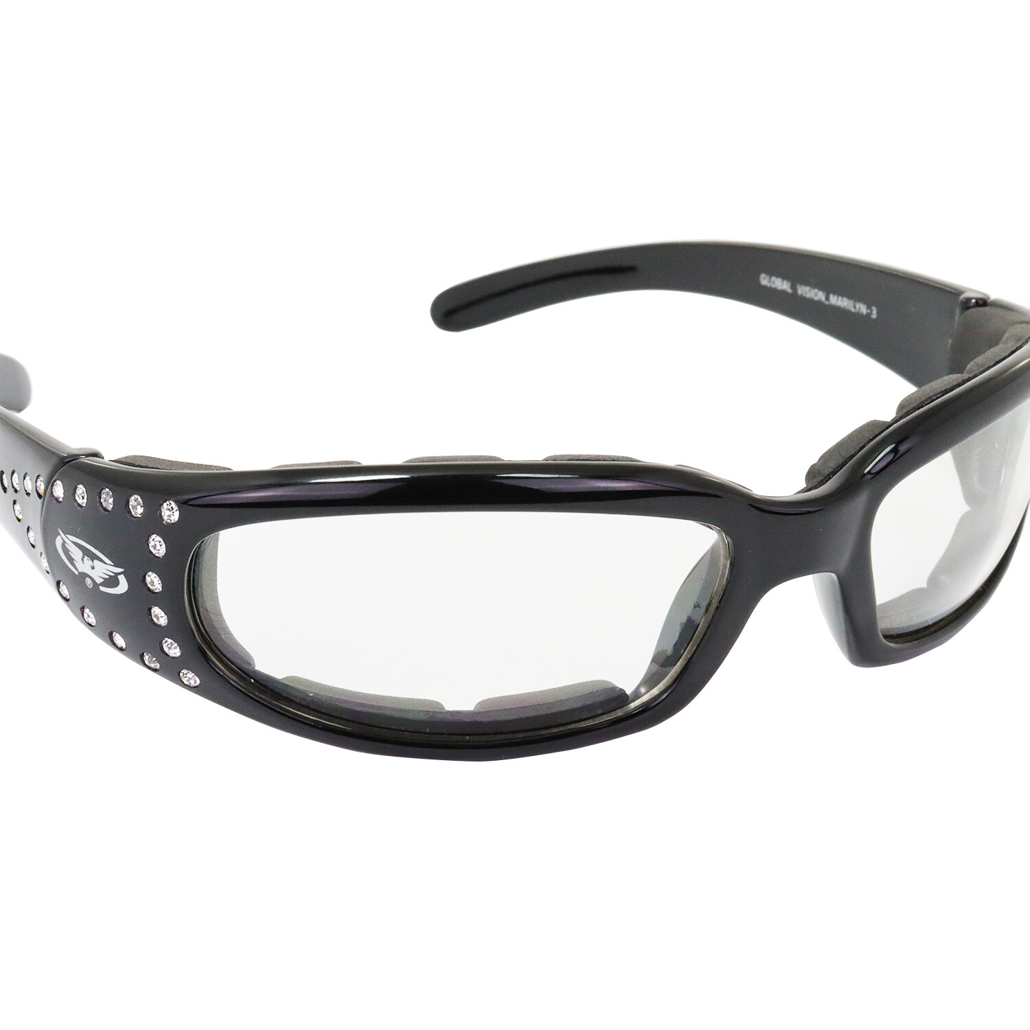 Set of 2 Women Motorcycle Padded Riding Glasses Clear & Smoke with Rhinestones