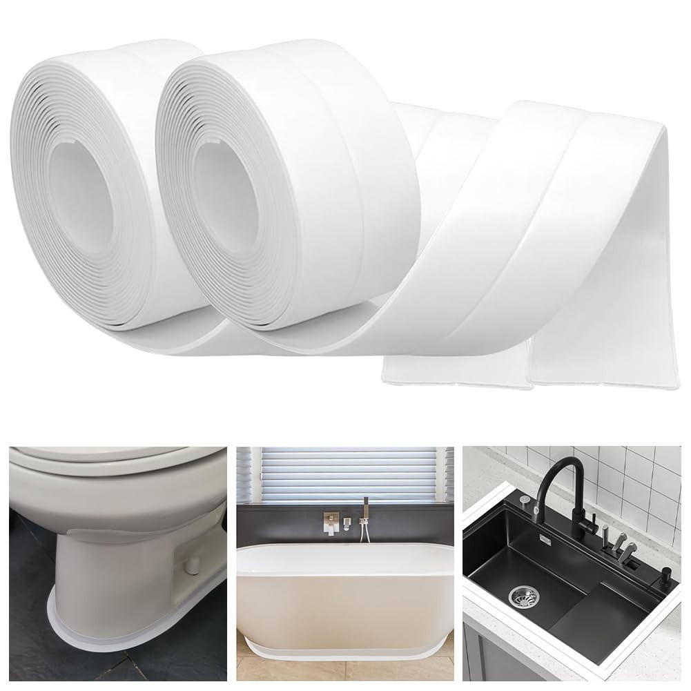 2 Rolls Caulk Tape Self Adhesive, Bathroom Waterproof White Caulking Sealant …