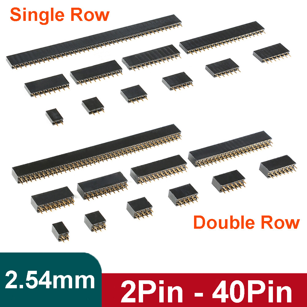 2.54mm 0.1″ PCB Header Vertical Female Socket Connector – Single Double Row