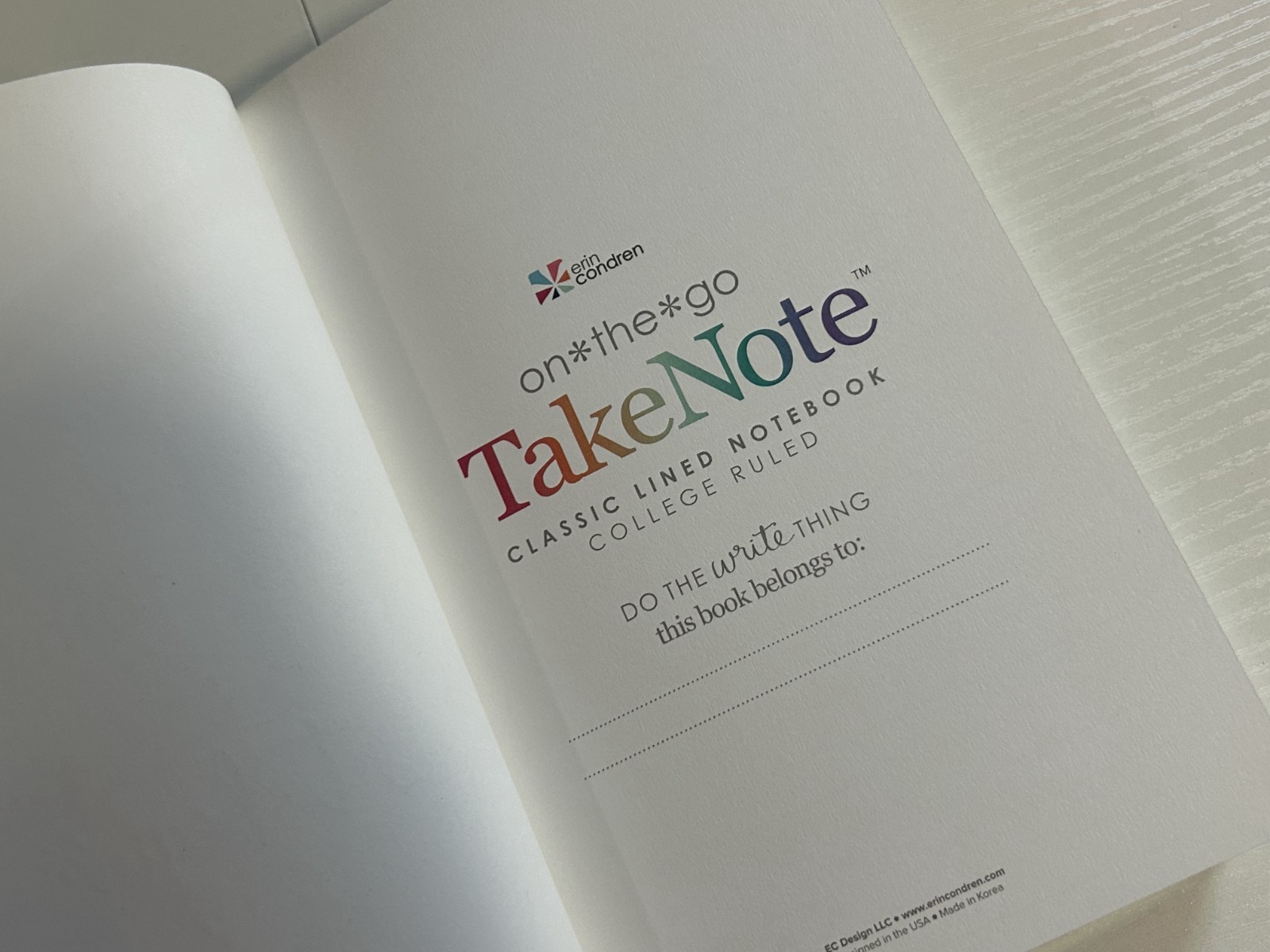Erin Condren Take Note Classic Lined Notebook Hardcover Green New