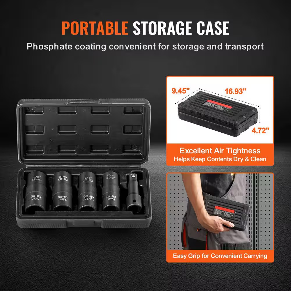 Lug Nut Impact Socket Set, 1/2 In. Drive Metric and SAE 6-Point Flip Socket Set,