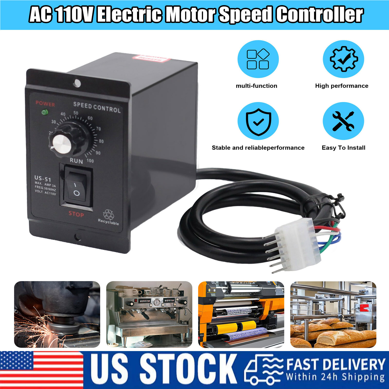 AC 110V to DC 90V Forward Reversible Regulator 120W DC Motor Speed Controller us