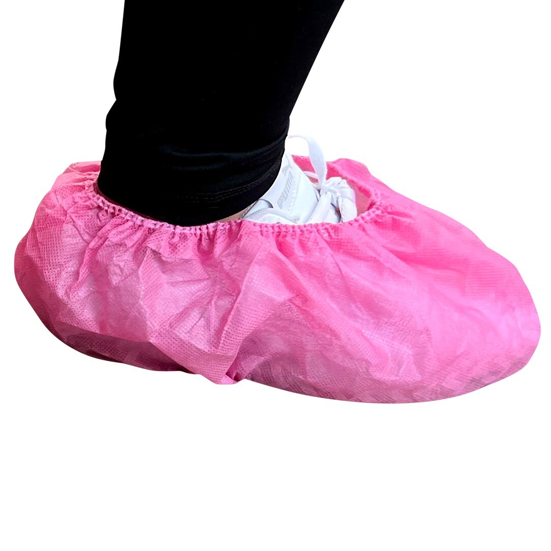 Disposable Waterproof Shoe Cover Nonwoven PP, Anti-Skid, Case of 400 Blue & Pink