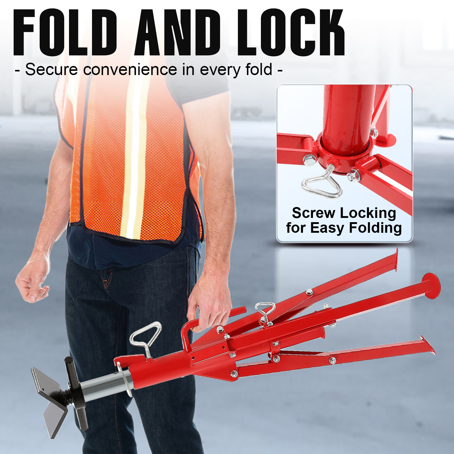 V-Head Pipe Stand Folding Tripod Jack 28″-52″ Height 12″ Pipe 2500LB Steel Red