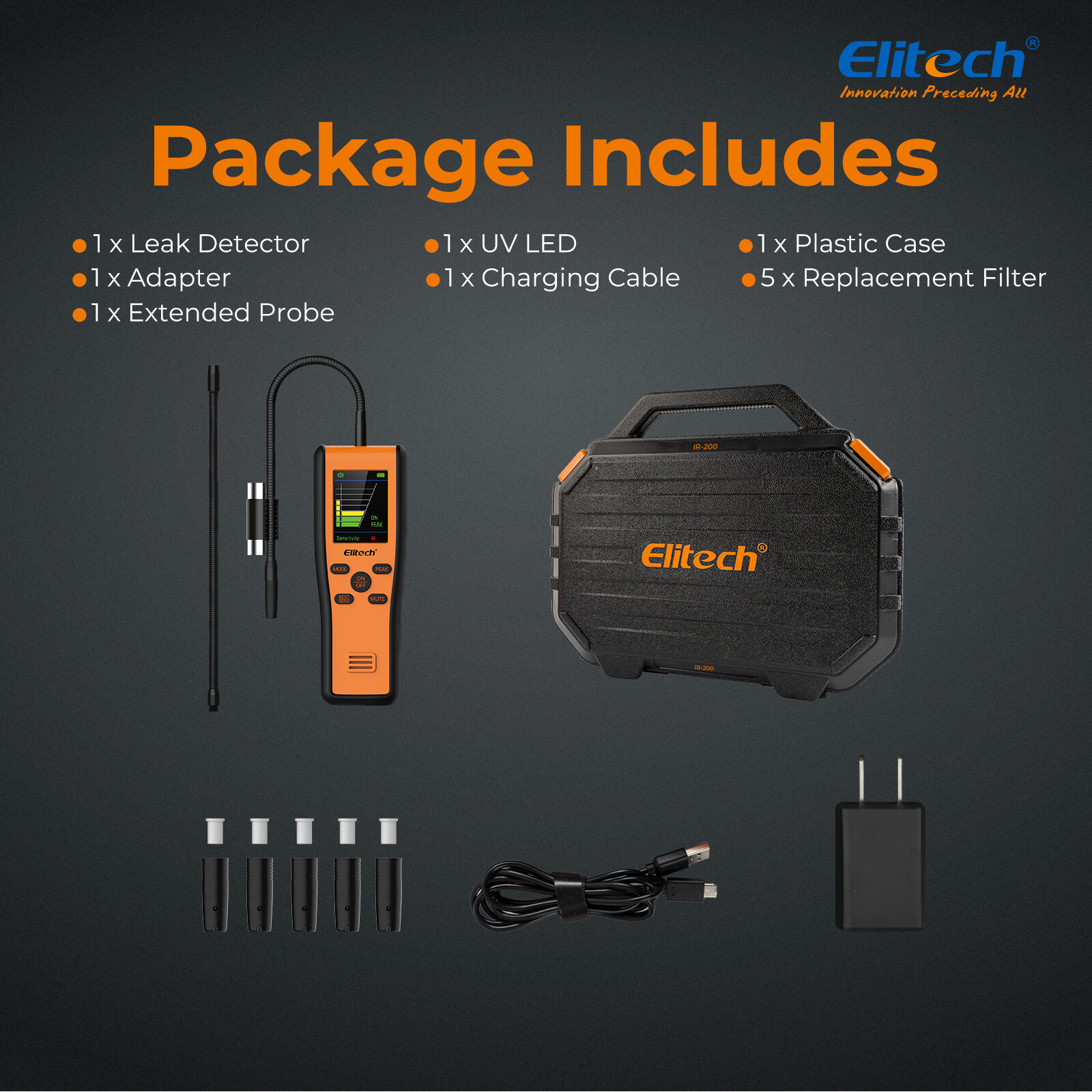 Used Elitech Infrared&Heated Diode HVAC Refrigerant Leak Detector IR-200