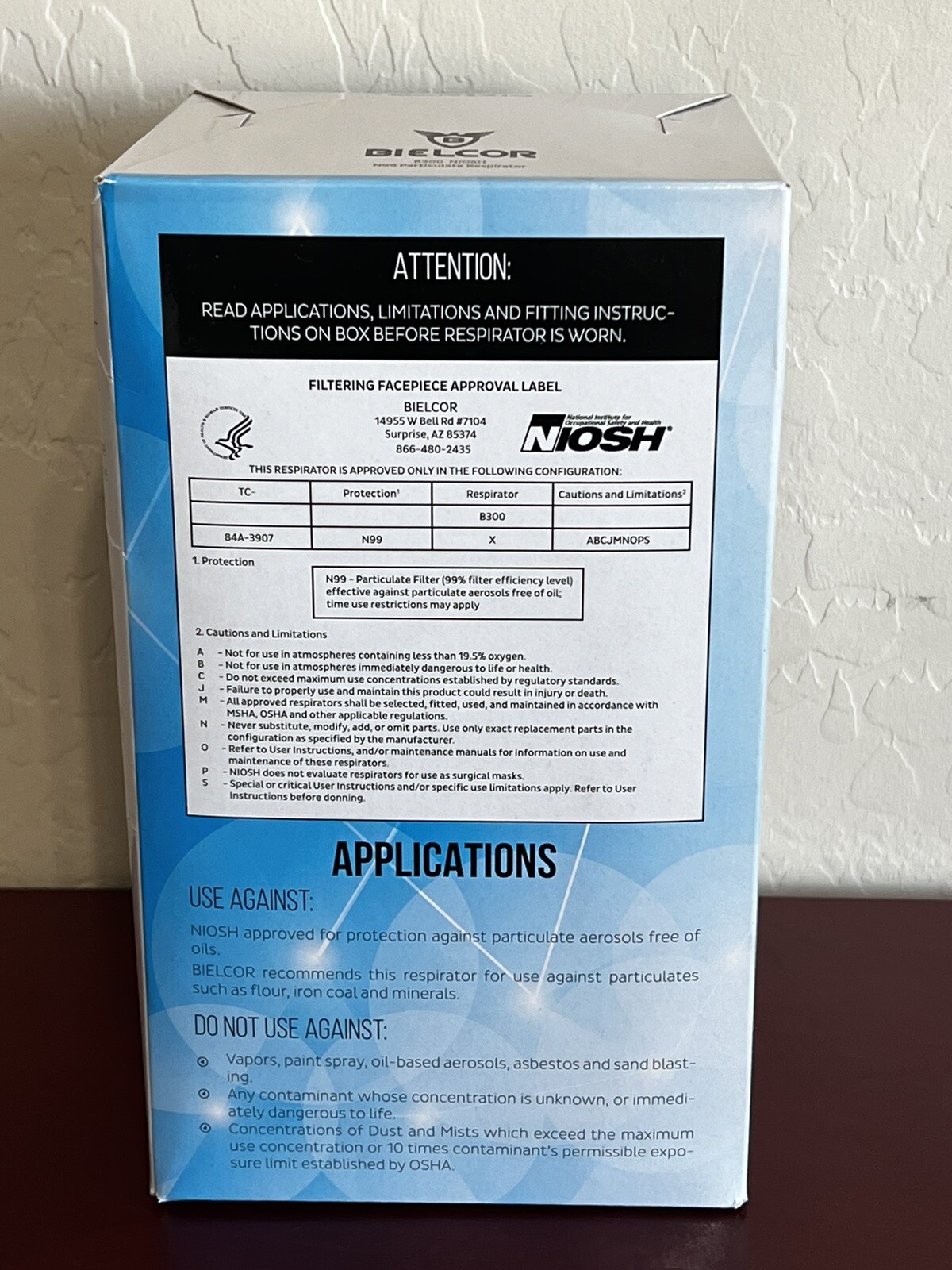 Bielcor N99 Particulate Respirator Masks w/Exhalation Valve NIOSH Approved 12 PK