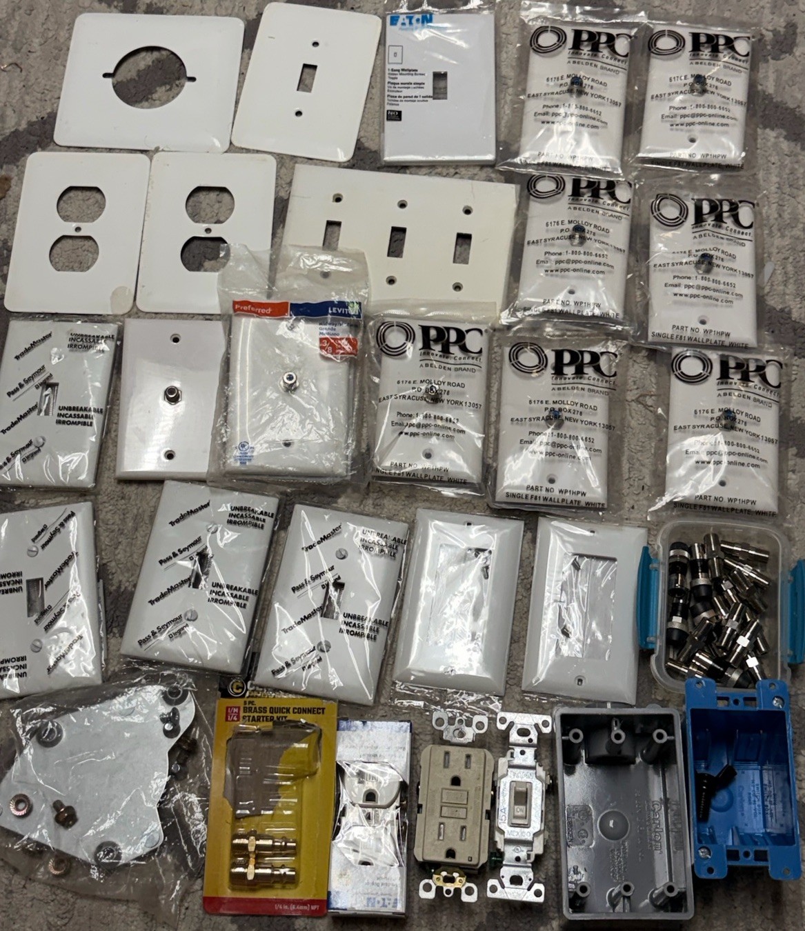 Electrical Supplies Lot PPC Belden Eaton Leviton Carlon GFCI Wall Plates