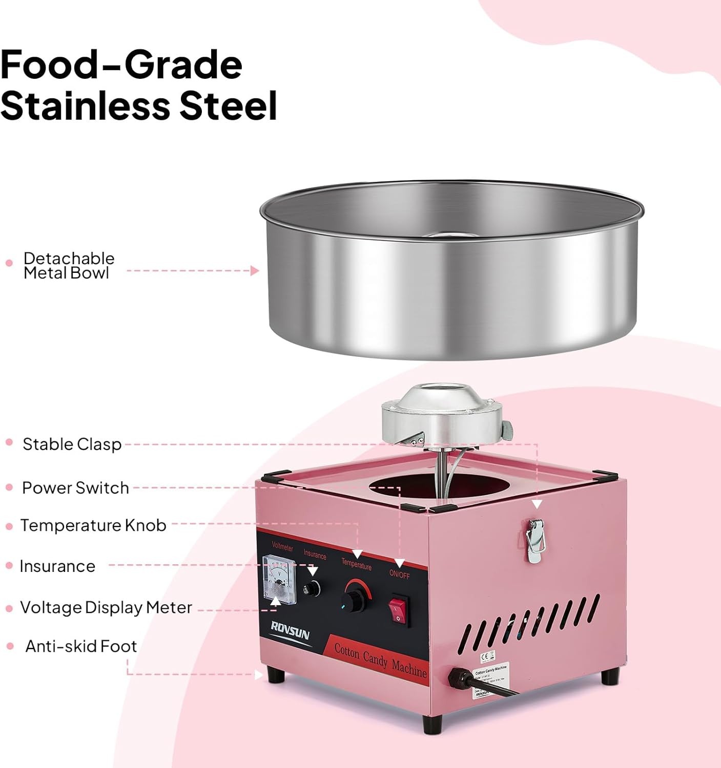 ROVSUN 15″ Commercial Cotton Candy Machine Maker Floss Pink 980W Family Party
