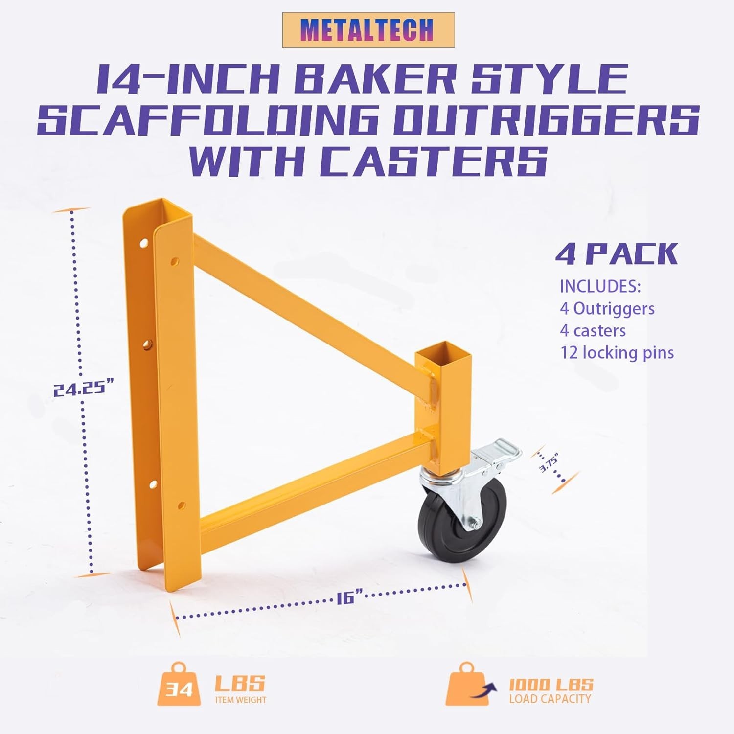 1000 Pound Load Capacity Powder Coated 14 Inch Steel Baker Style 6 Foot