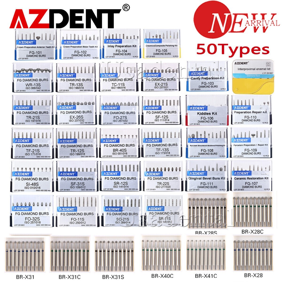 Dental Surgical FG Diamond Burs Kit For High Speed Handpiece AZDENT