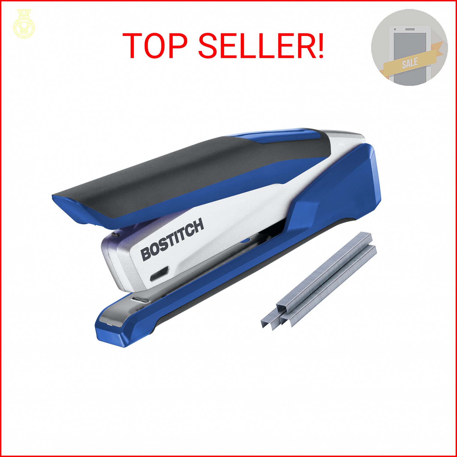 Bostitch Office InPower Spring-Powered Premium Desktop Stapler – One Finger, No