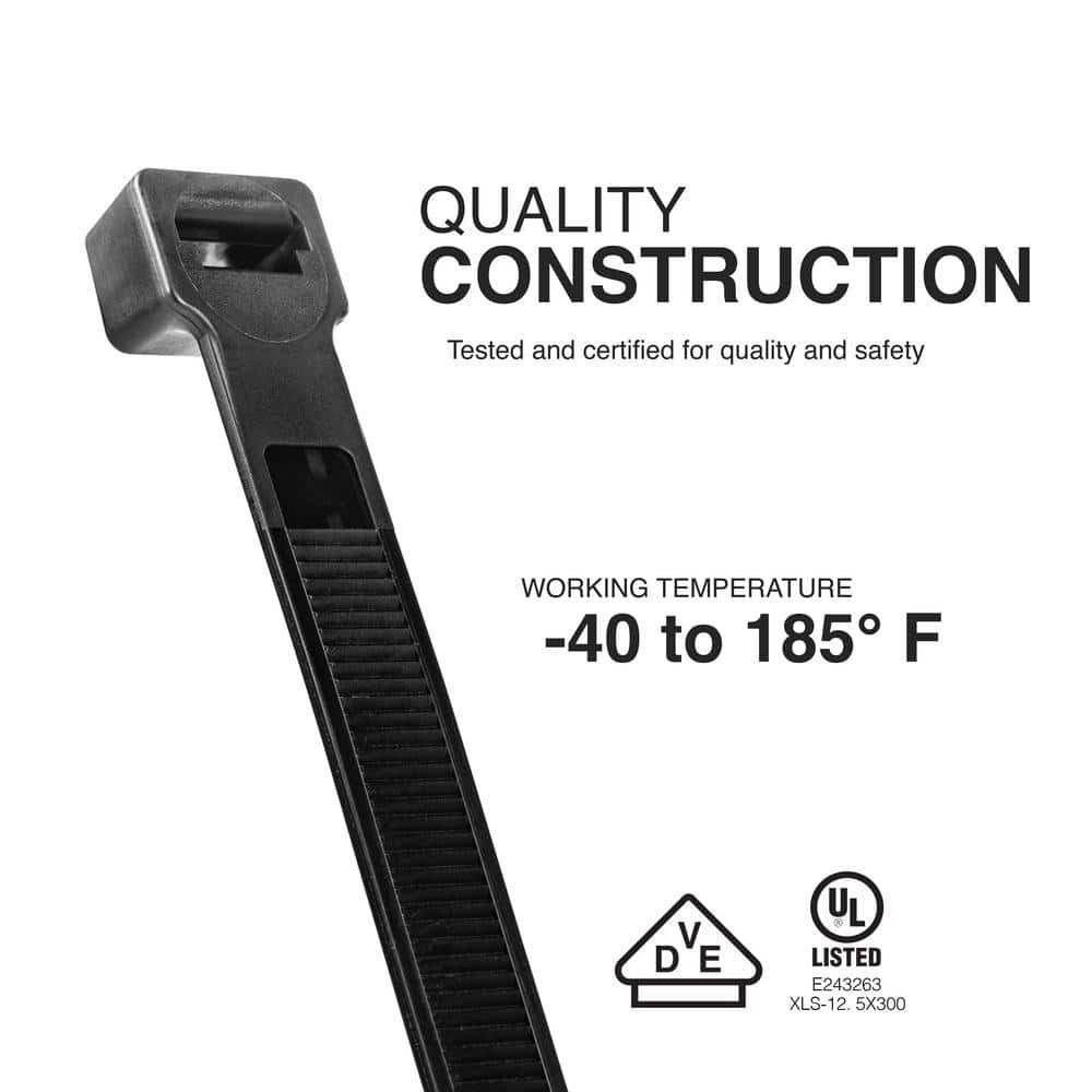 TR Industrial 11.8 in. Ultra Heavy-Duty Multi-Purpose UV Cable Ties, 250 lbs.