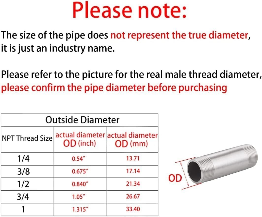3″ Length 3/4″ NPT Male to Female Stainless Steel Exhaust Extension Adapter