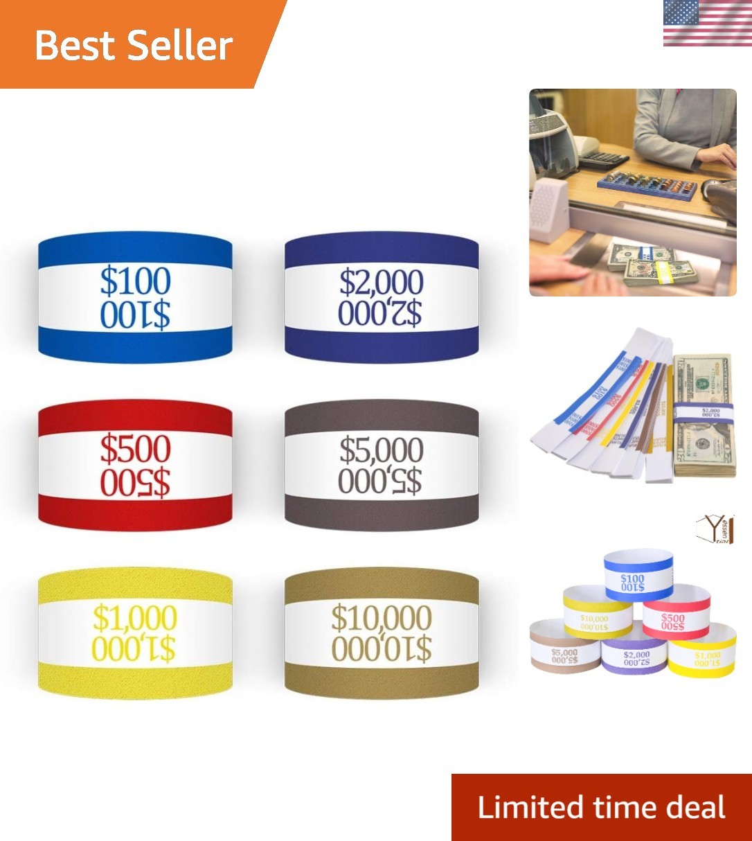 Assorted Currency Straps – 300 Self-Adhesive Bands for Fast Billing Efficiency