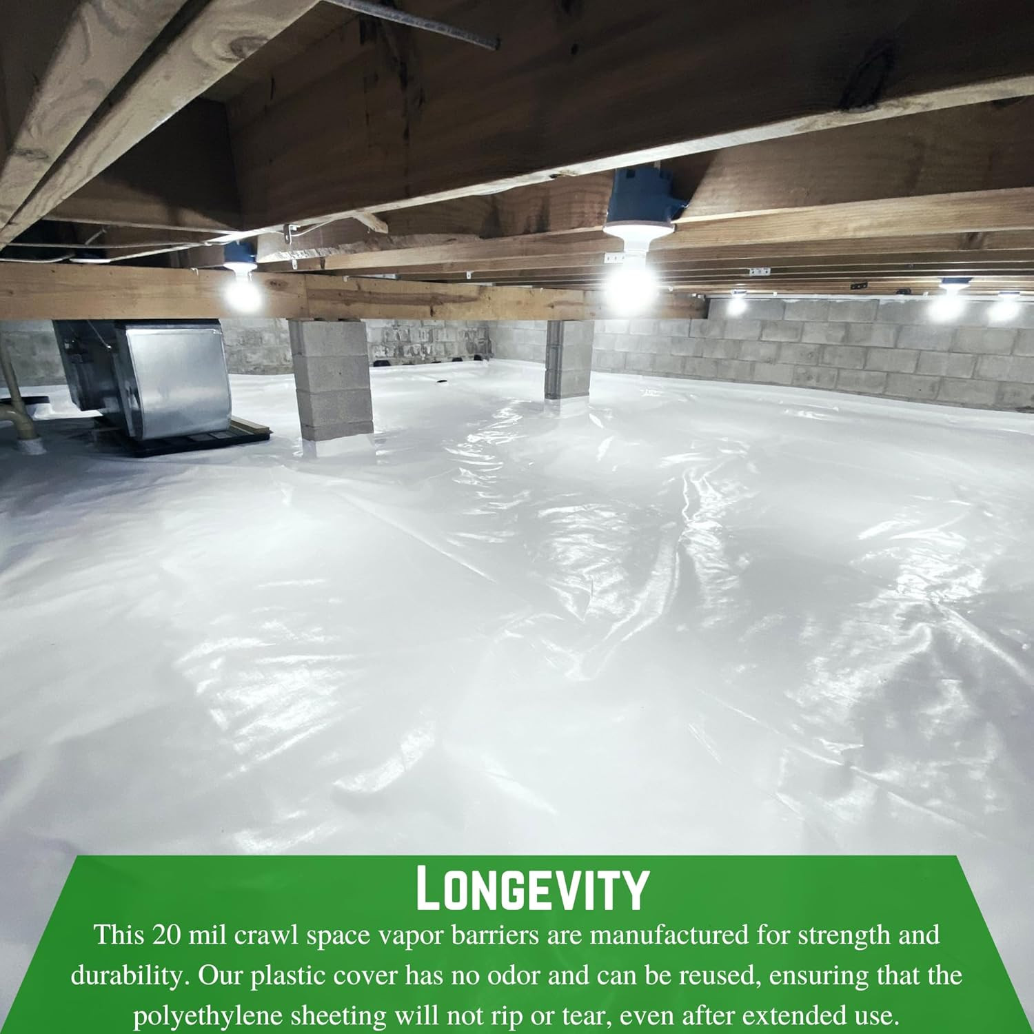 20 Mil Heavy Duty Crawl Space Vapor Barrier – 6’x100′ White Poly Film