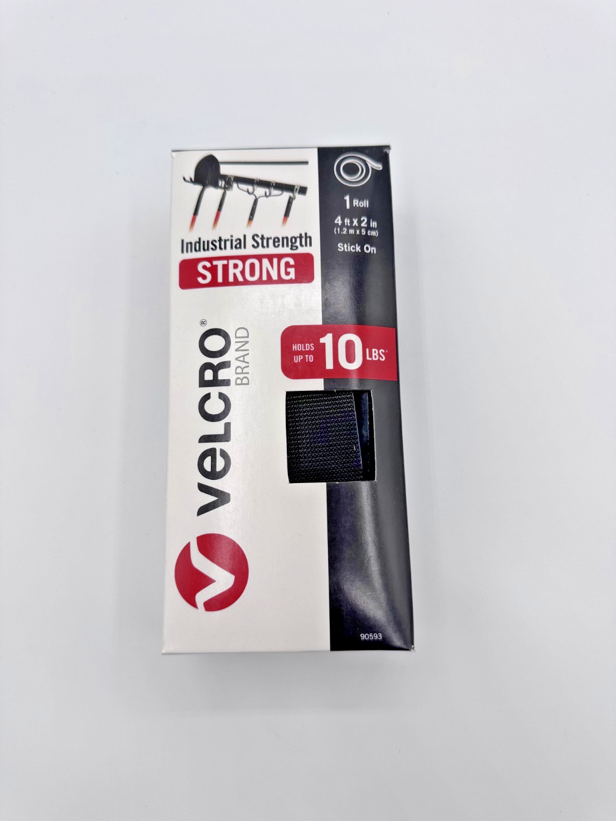 VELCRO Brand Industrial Strength Roll 4ft x 2in Black Stick On Heavy Duty 90593