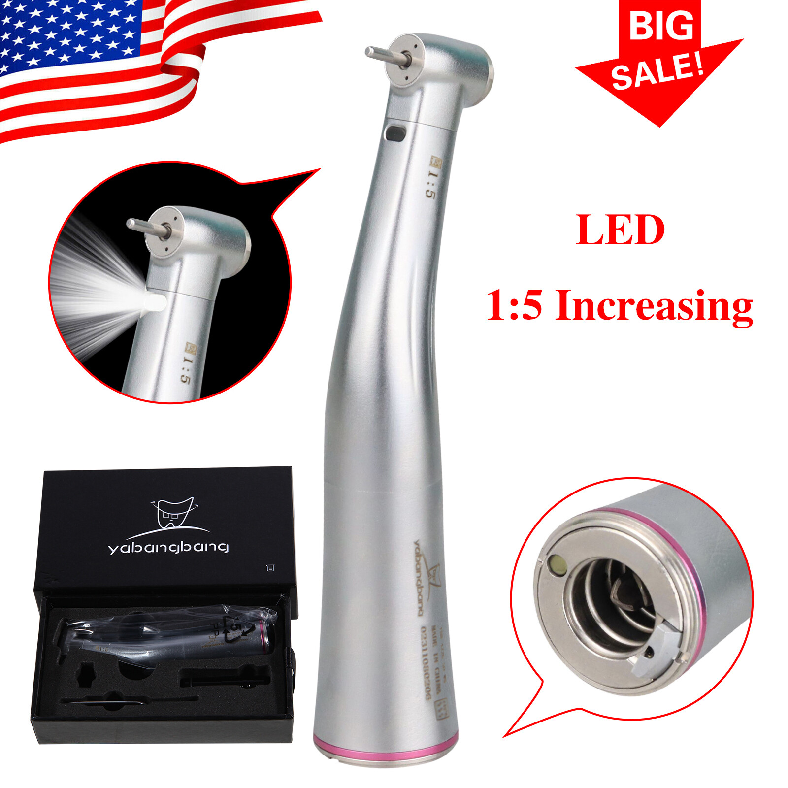 1-50*Dental 1:5 Increasing Fiber Optic LED Contra Angle Handpiece Fit NSK NYD