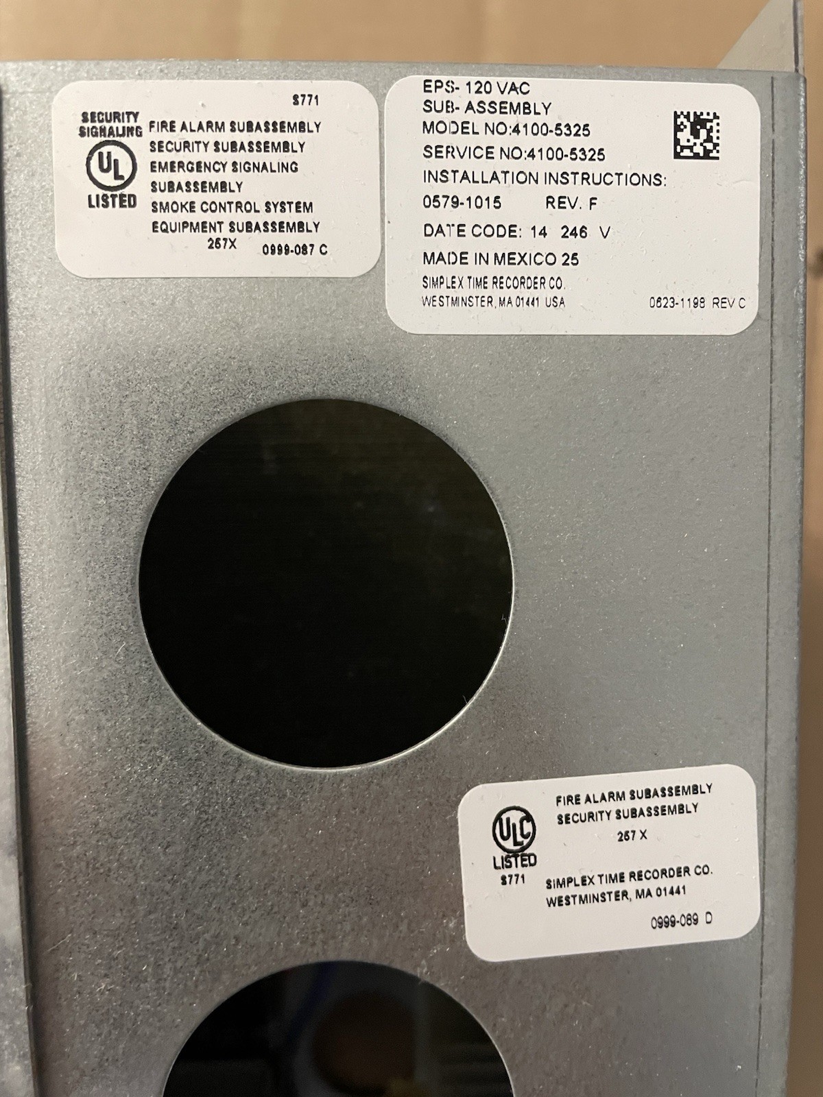 Simplex 4100-5325 Fire Alarm Extended Power Supply 120V