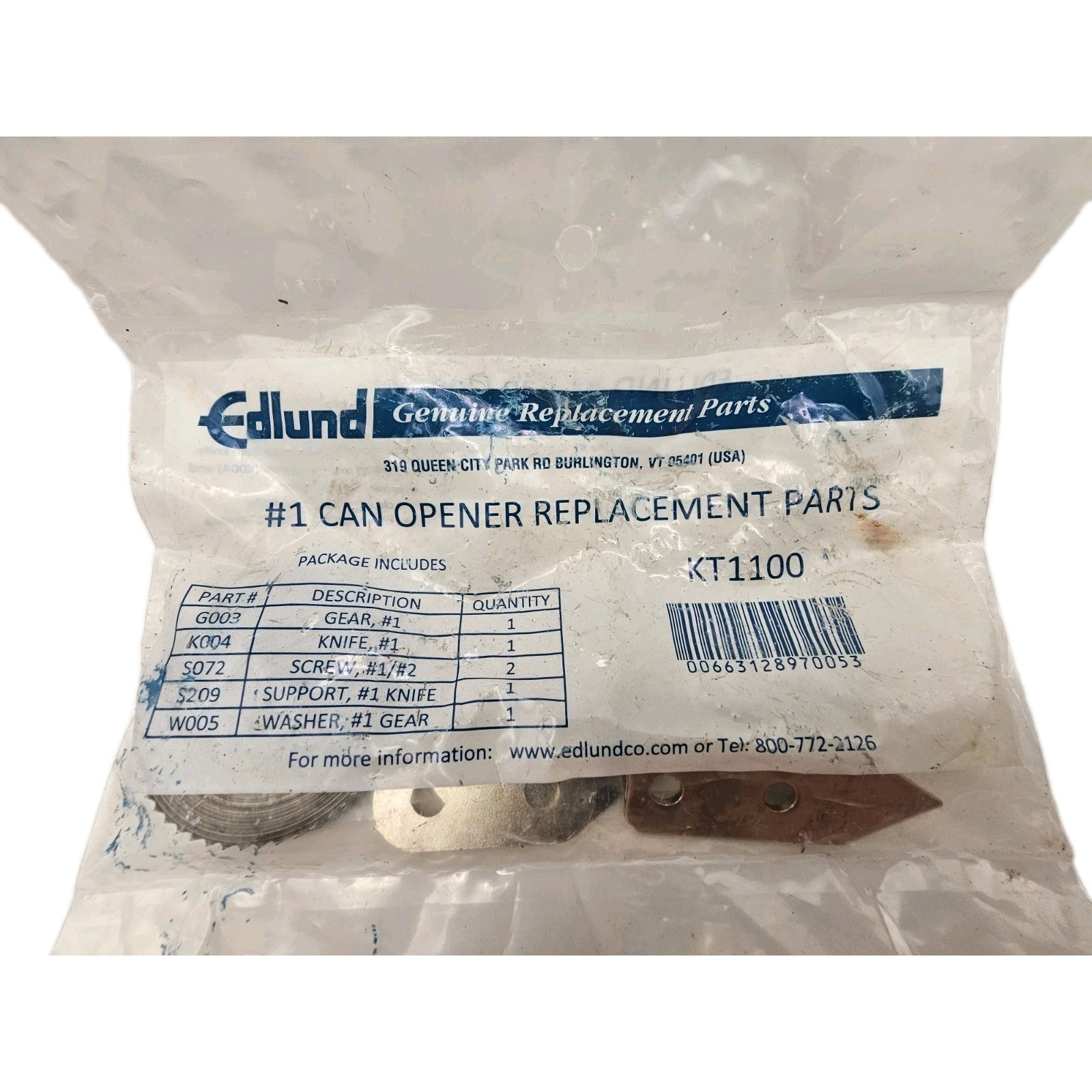 Edlund KT1100 #1 Can Opener Replacement Parts Kit Genuine OEM Gear Knife NEW