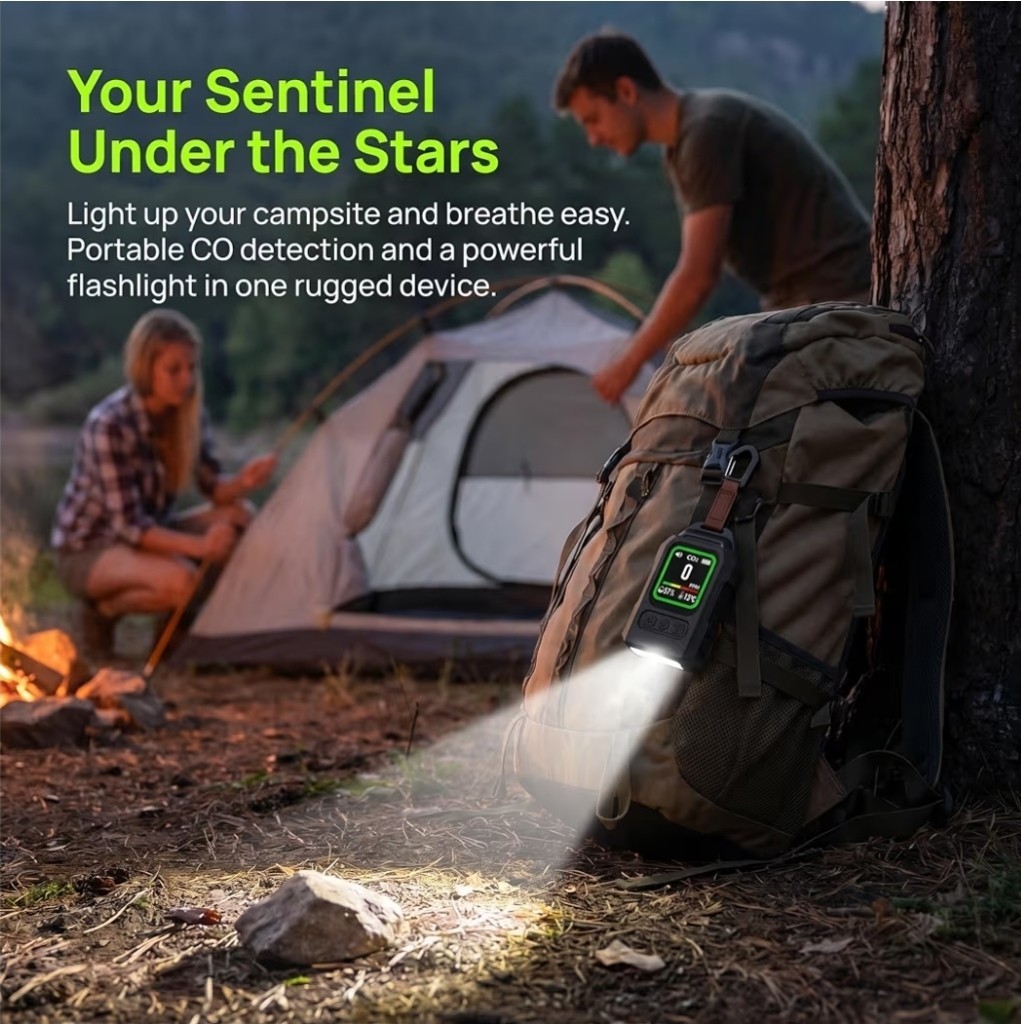 Portable 3-in-1 carbon monoxide temperature humidity detector Camp/Car/RV Green