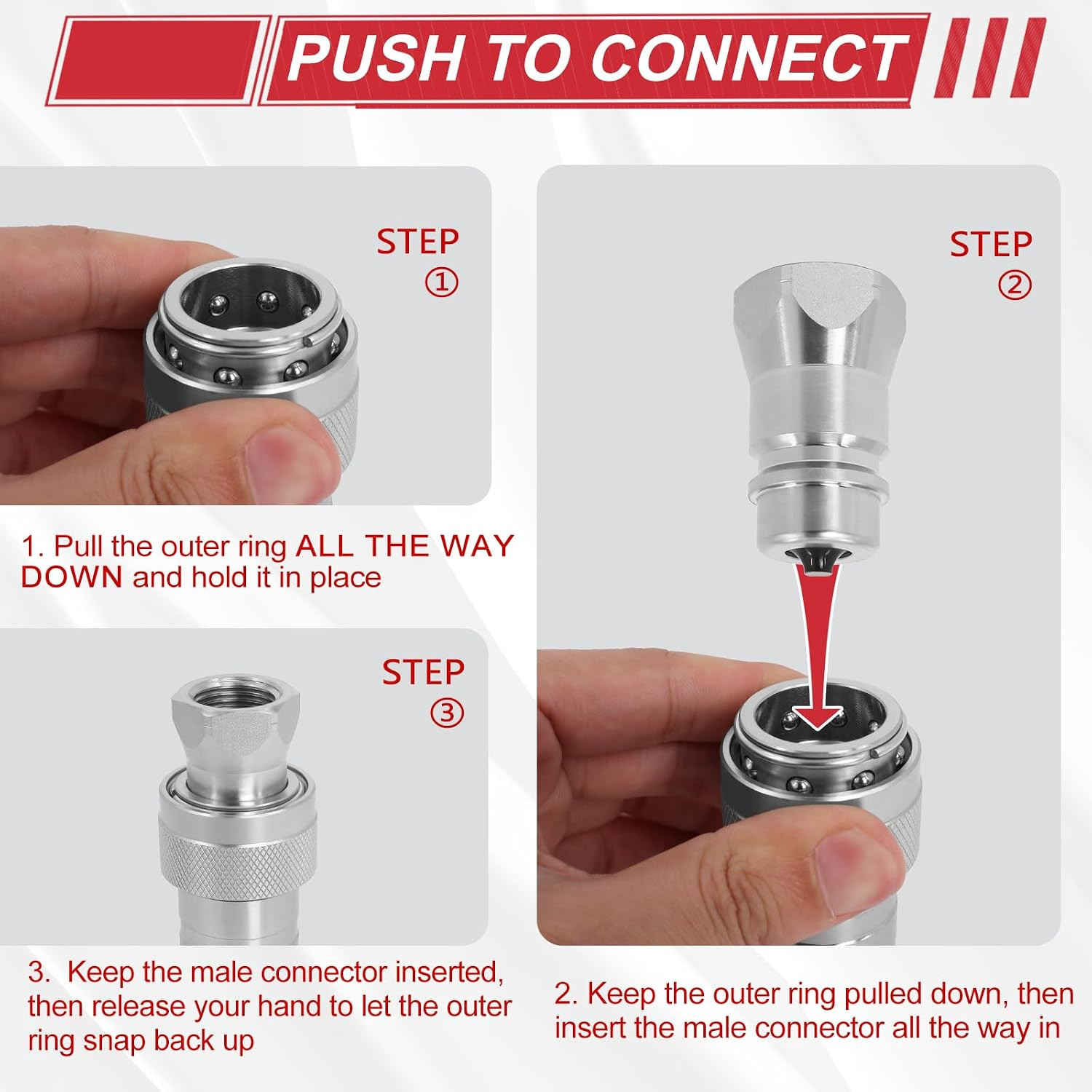 2Sets 1/2» Ag Hydraulic Quick Connect Couplers with Dust Caps, ISO 5675 Pioneer