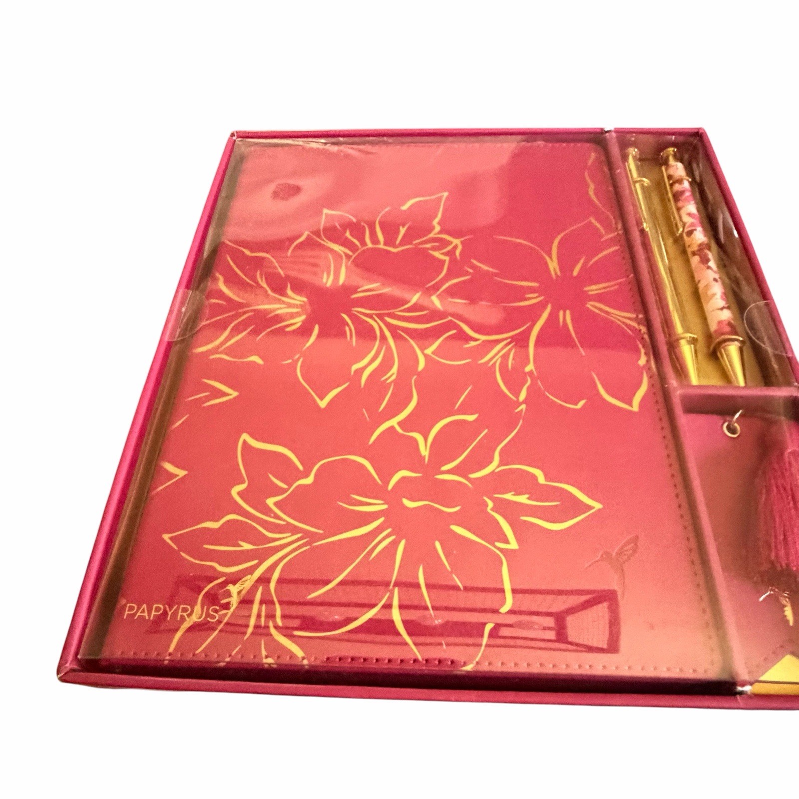 Papyrus Red Gold Journal Gift Set 2 Gold Pens and Tassel Bookmark Lined New Bird
