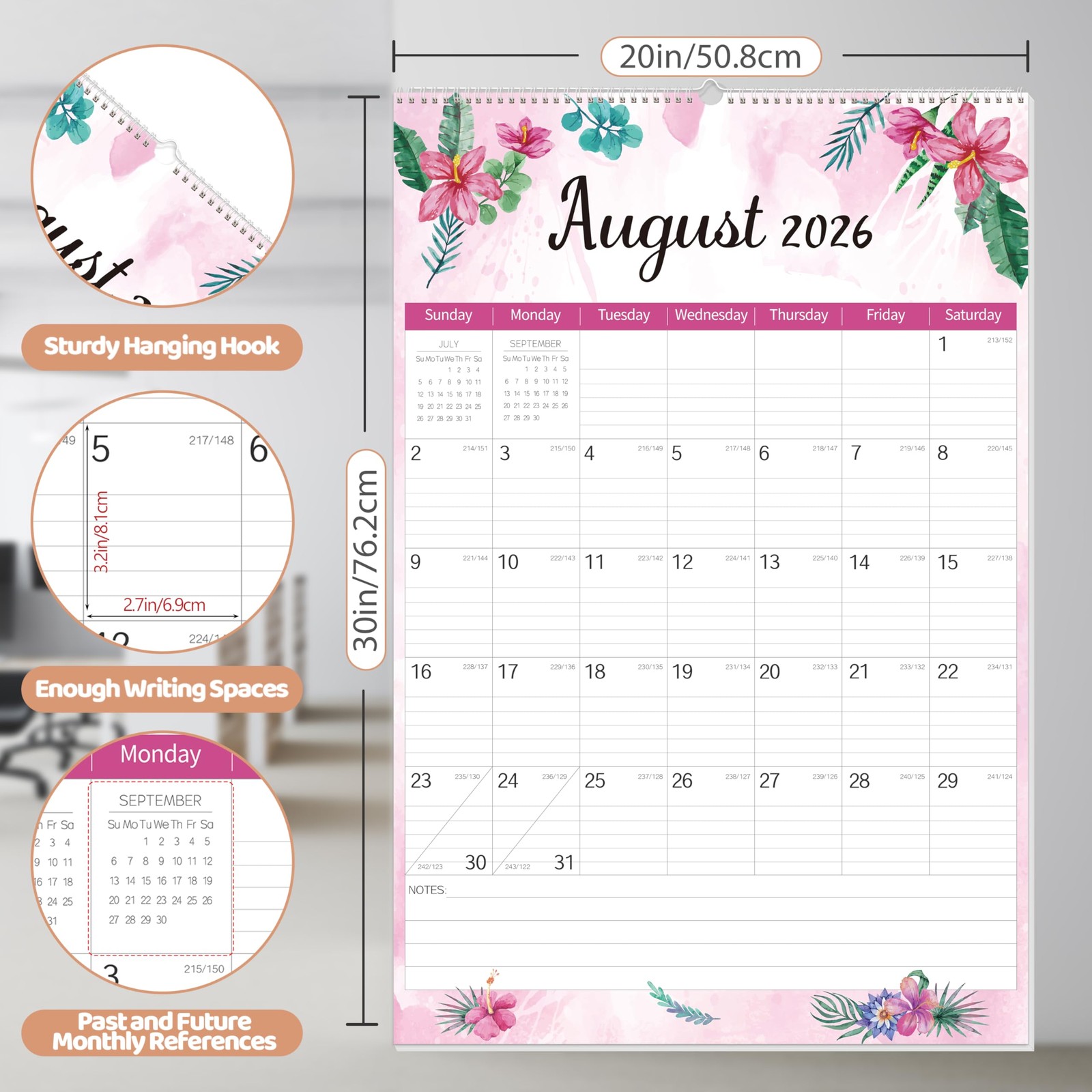 GuassLee Extra Large Wall Calendar 2026-2027, 20″x 30″ 30″x20″, Multicolor