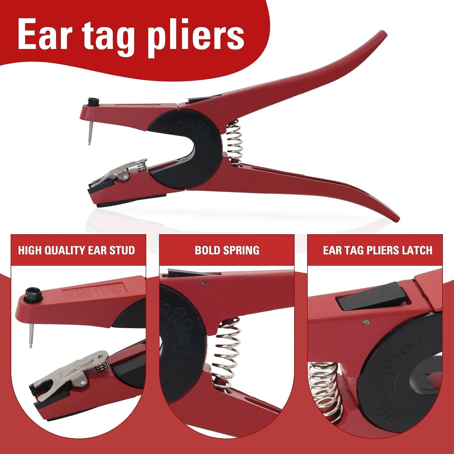 Cattle Ear Tag Applicator Kit with 100 Small Red Tags for Animal Identification