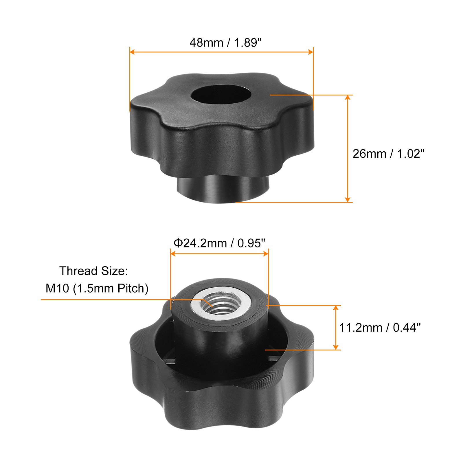 4 Pcs M10 Female Thread Black Star Knobs INDUSTRIAL Screw-in Clamping Handles