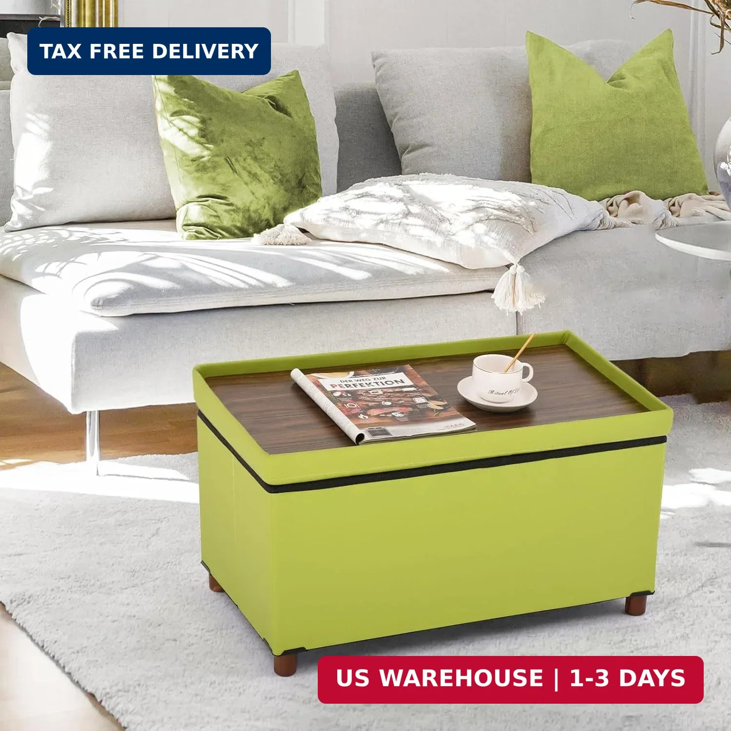 Dorriss Storage Ottoman for Living Room Ottoman with Tray Bedroom Foot Rest Stoo