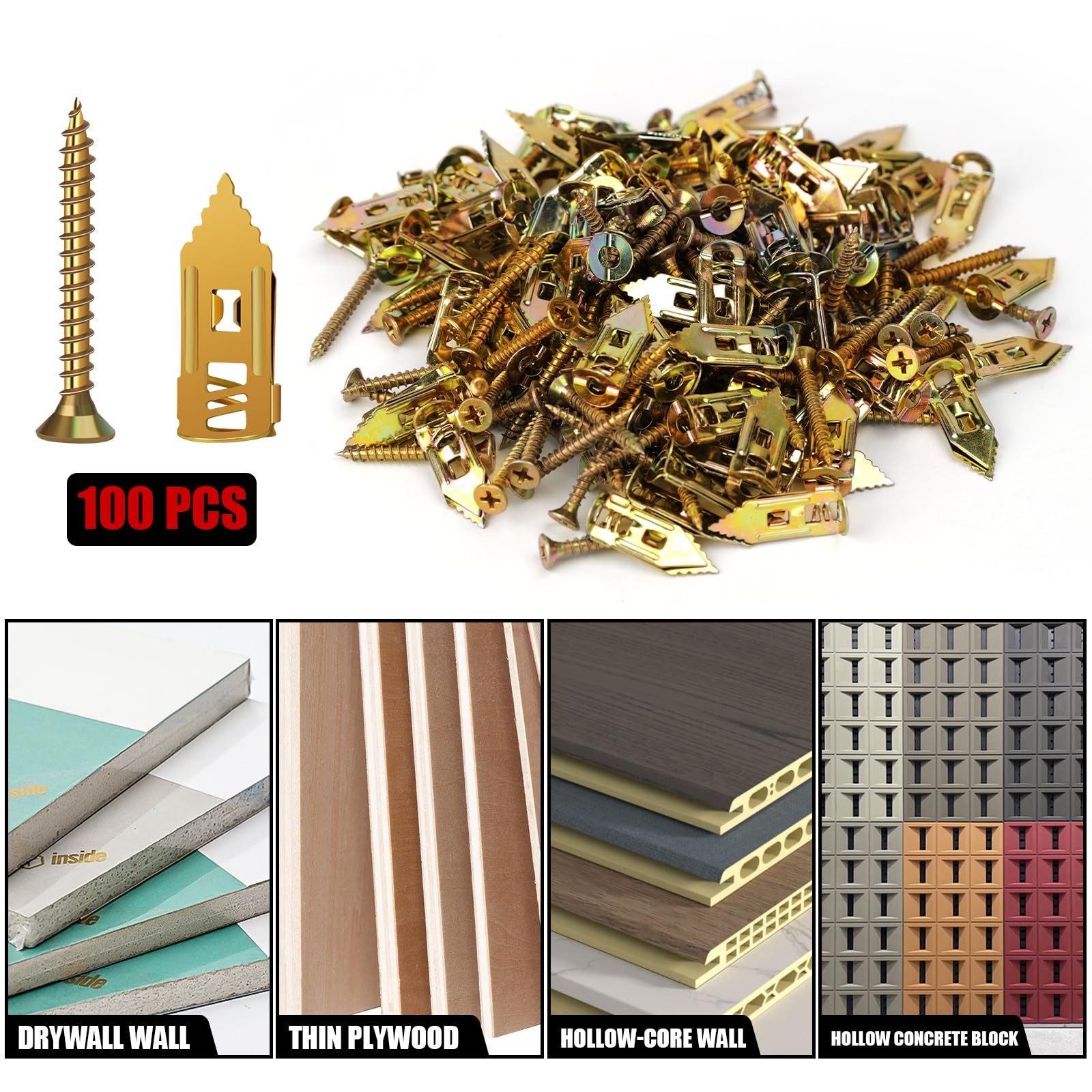 200-Piece Self-Drilling No-Drill Metal Drywall Expansion Anchors & Screws Kit