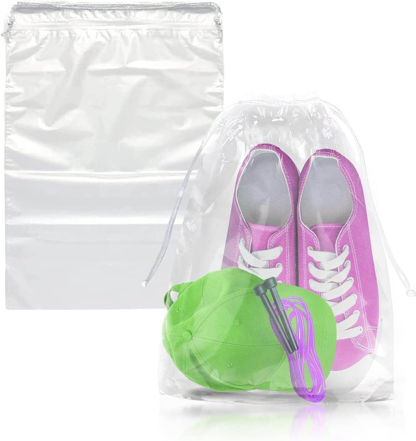 100 Clear Drawstring Bags 12″ x 18″ Travel Shoe Bags 2 mil Waterproof