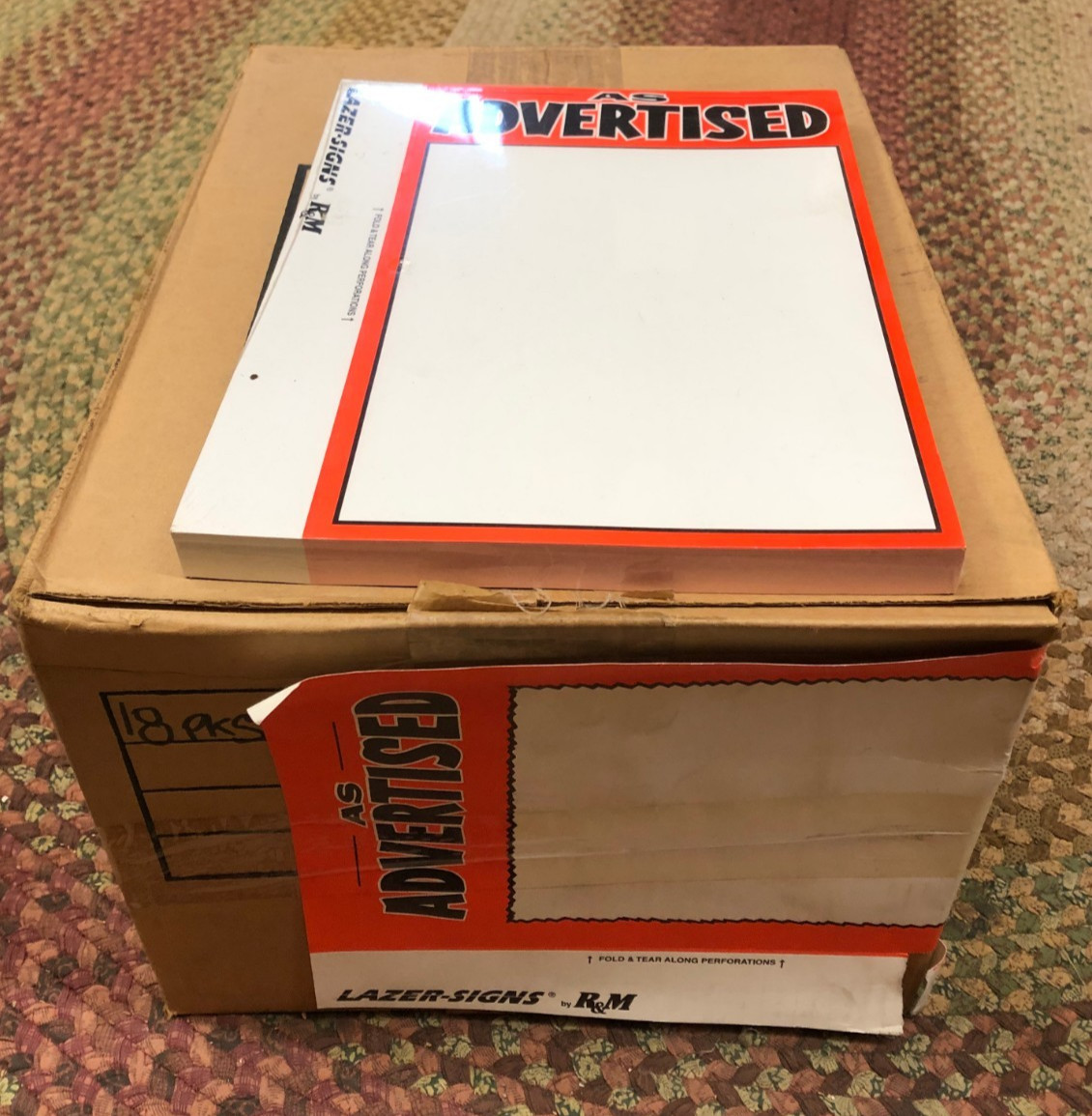 (CASE OF 18) – 100 Blank 7″ x 11″ As Advertised Business Retail Sale Sign Cards