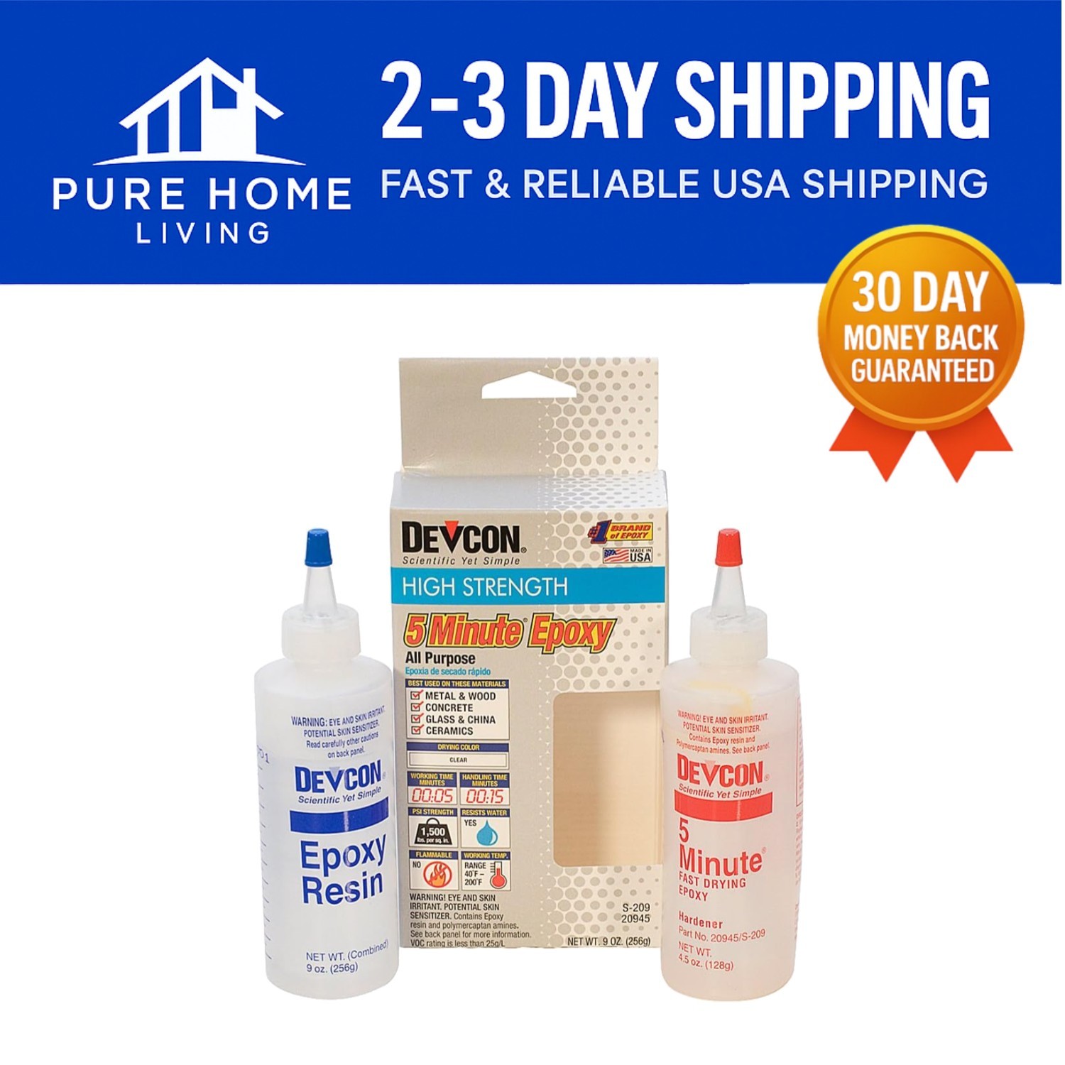Dual Pack Devcon 5 Minute Epoxy – Water-Resistant Adhesive, Clear Finish, 8.5 oz