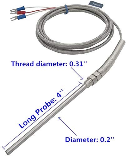 TWTADE Stainless Steel PT100 RTD Thermistor Temperature 5mm x 100mm x 2M