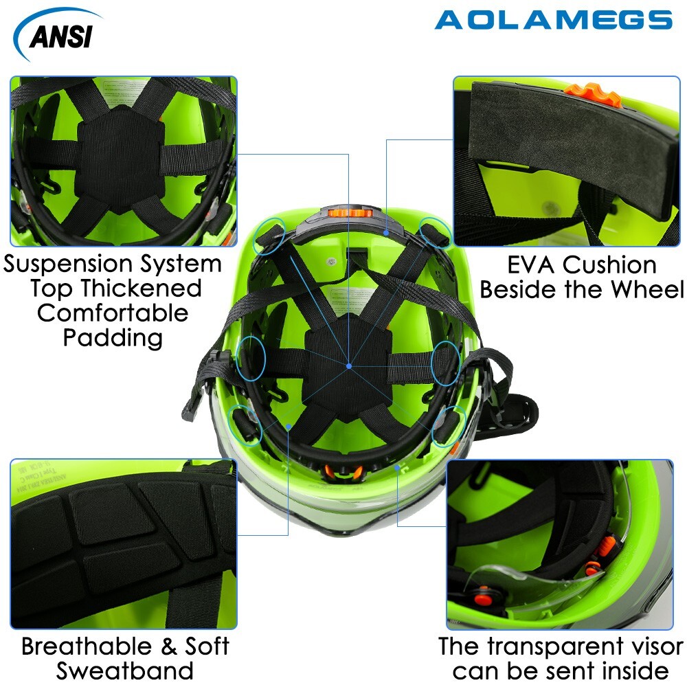CE Construction Safety Helmet With Visor Built In Goggles Earmuffs ANSI Hard Hat