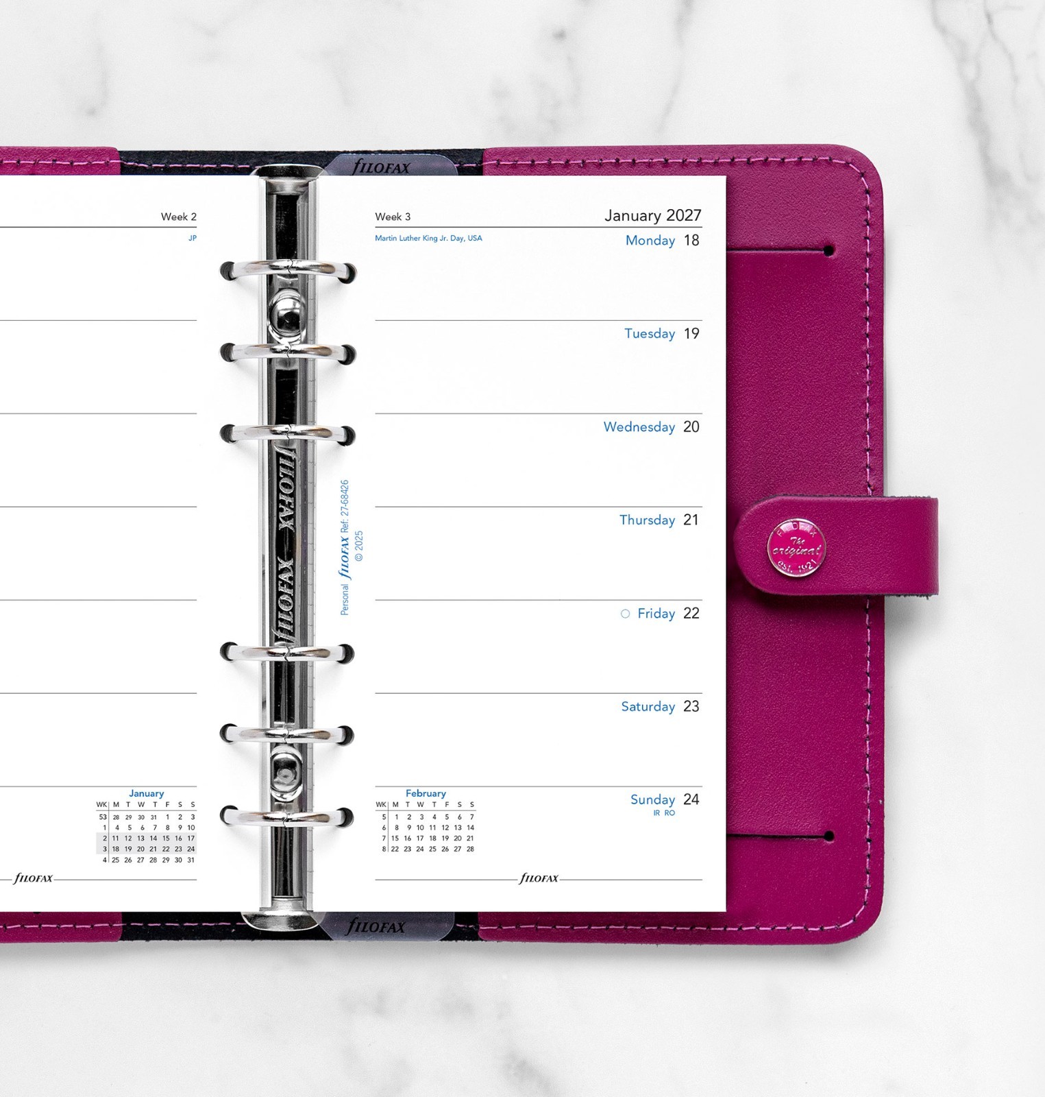 2026 Filofax Personal Size Refill 26-68426, Week on One Page, 95mm x 171mm